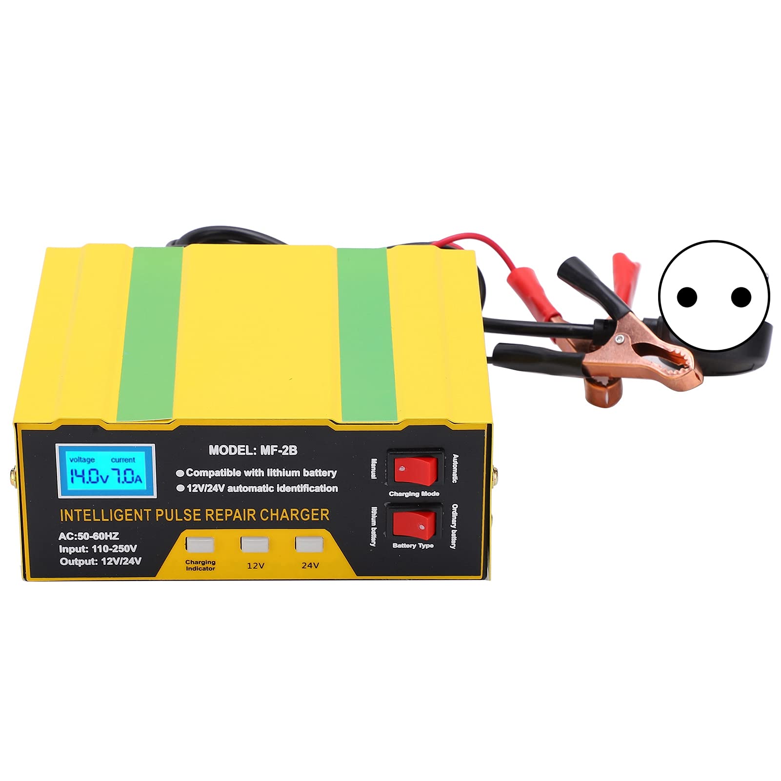 YWBL-WH Chargeur de Batterie Chargeur de Maintien du Mainteneur Automatique pour Les Principaux Batteries au Lithium Aciding 180W 12V 24V (Prise UE)
