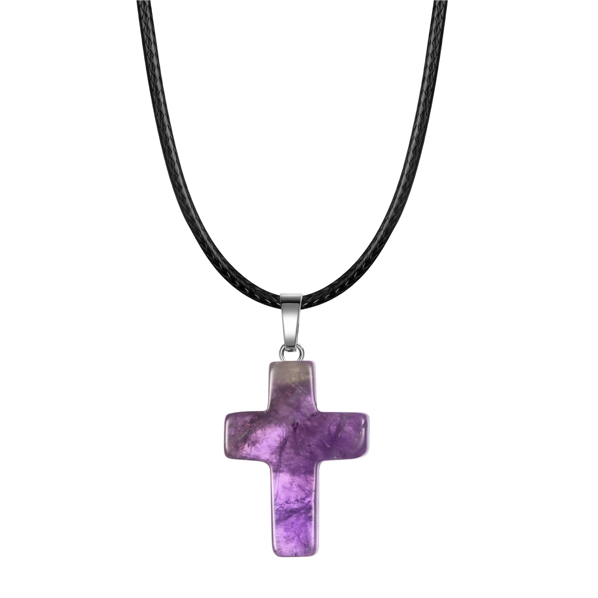 Accesorios para niñas Collar de Plata de Ley 925 con Cruz pequeña para Mujer, Collar con Colgante de Cruz de Piedra Natural para Mujeres y Hombres, Gargantilla de Cristal con cordón de Cuero