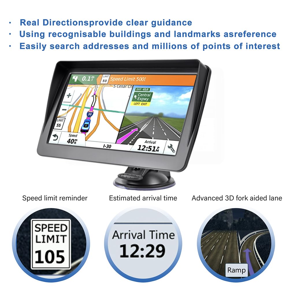 TKMARS Navegador GPS para Coche y Camion, Pantalla Táctil de 7 Pulgadas, con Actualizaciones de Mapas de Europa para Toda la Vida con con Guía de Voz