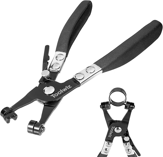 Hose Clamp Pliers Heavy Duty Hose Clamp Tool with Locking Device and Non-Slip Handle Removal and Installation Tool for Ring-Type and Flat-Band Hose Clamps (Black)