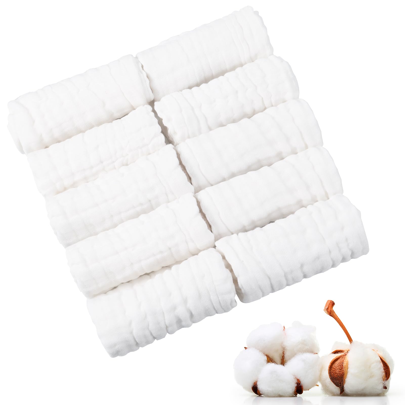 saerryor 10 Pack Muslin Squares for Baby, 100% Cotton Burp Cloths Soft Baby Muslin Cloths 6 Layers Absorbent& Soft& Breathable Baby Muslins Pack 25x25CM