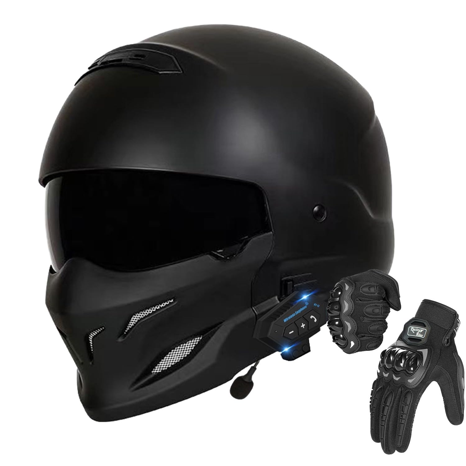 Casco De Moto Modular Bluetooth, Casco Abatible con Doble Visera, Homologado ECE 22.06, Micrófono, Guantes, Casco Integral para Motocross, Scooters, Cruisers Y Ciclomotores G,Medium