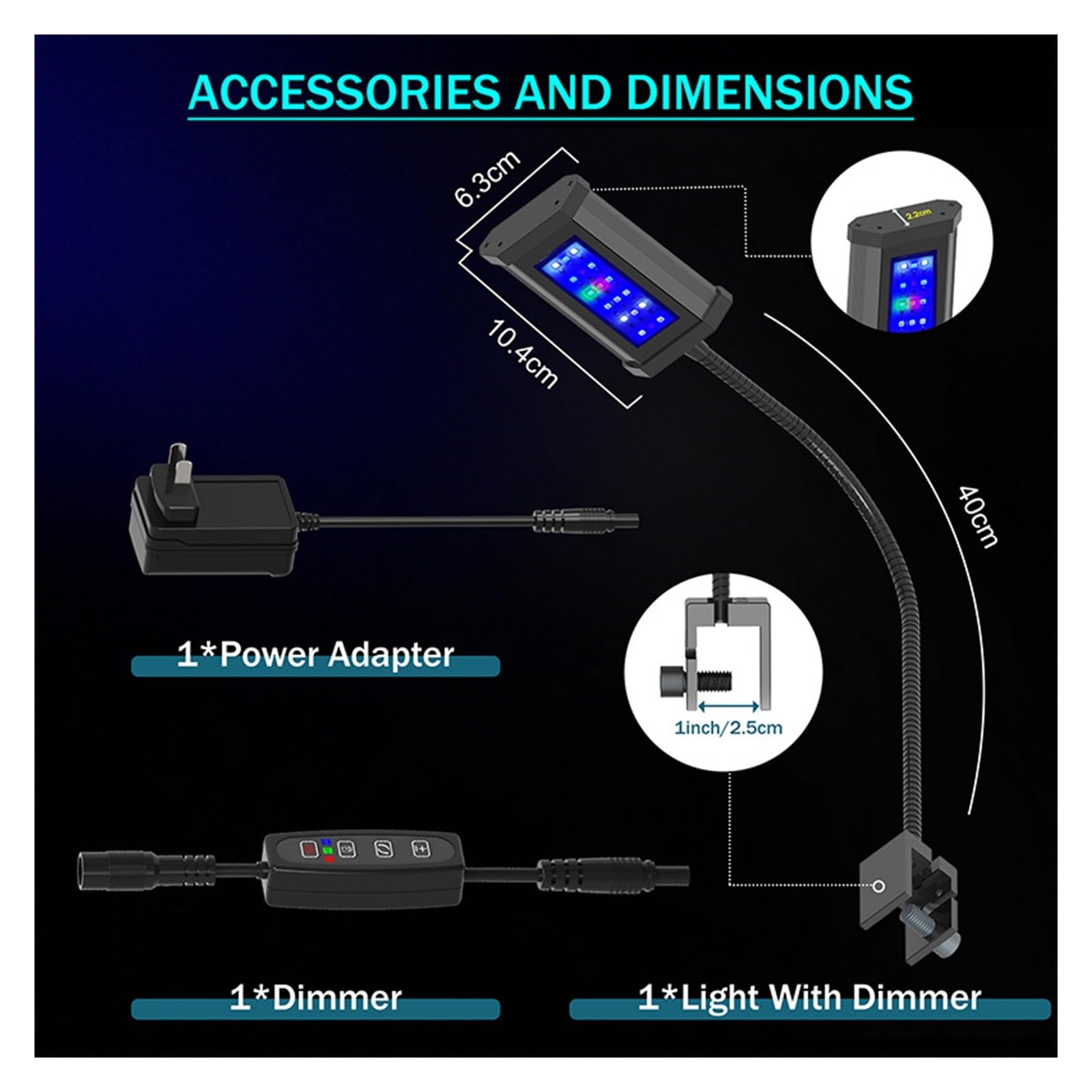 éclairage d'aquarium 10 LED Aquarium Light Full Spectrum 2 canaux Dimmable Fish Tank Light avec col de cygne réglable for corail d'eau salée pour aquarium planté
