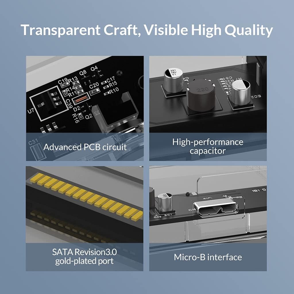 Transparent 3.5‘’ HDD Enclosure for 2.5/3.5'' SSD HDD Box Hard Disk Case SATA to USB3.0 HDD Docking Station Support 16TB