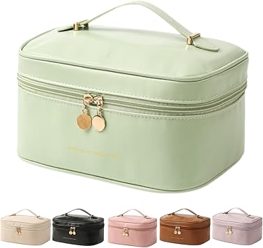 Portable Cosmetic Makeup Bag, Large Capacity Travel Makeup Case Organizer for Women and Girls Toiletry Bag,Gifts for Travel Holidays Vacation Avacado Green