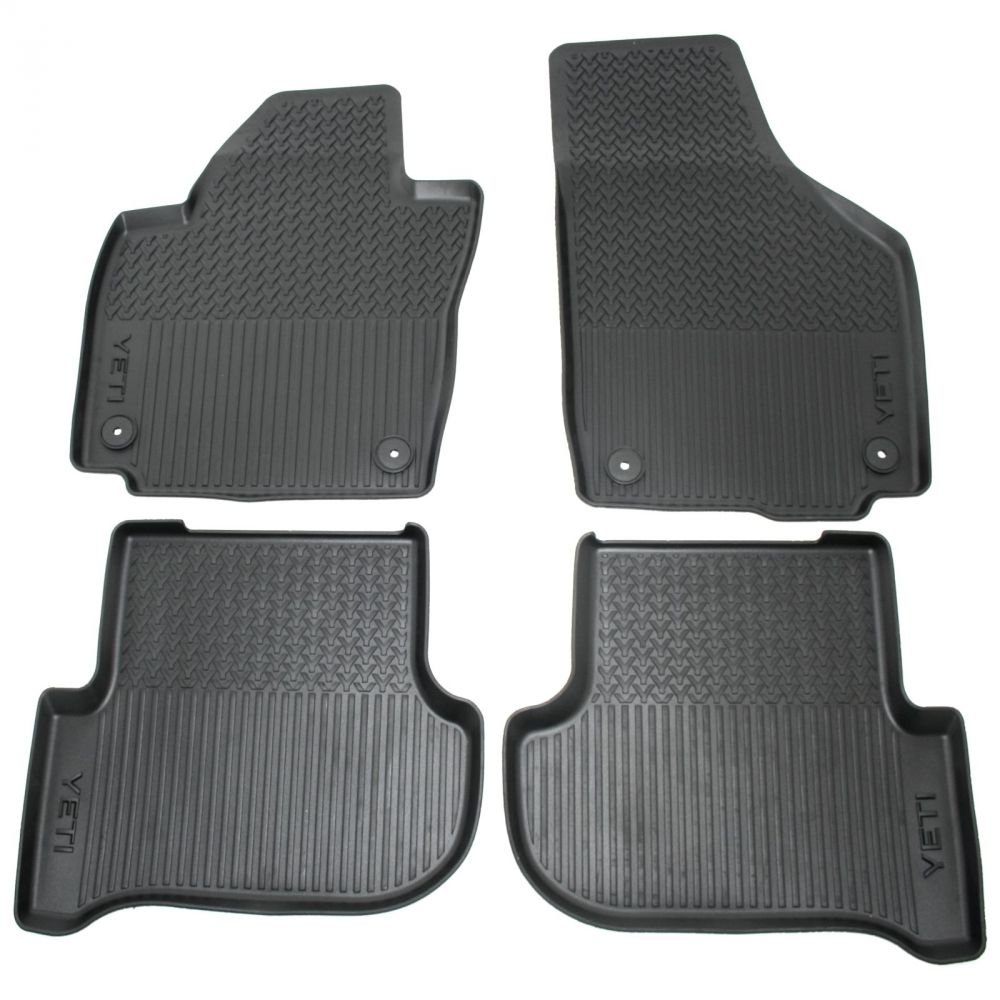 Tappetini adatti per Skoda Fabia II Tipo 542, 545 (Costruzione 2006-2014), Classic nero | 4 pz. | Bordo verde scuro | 4x chiusura a scatto
