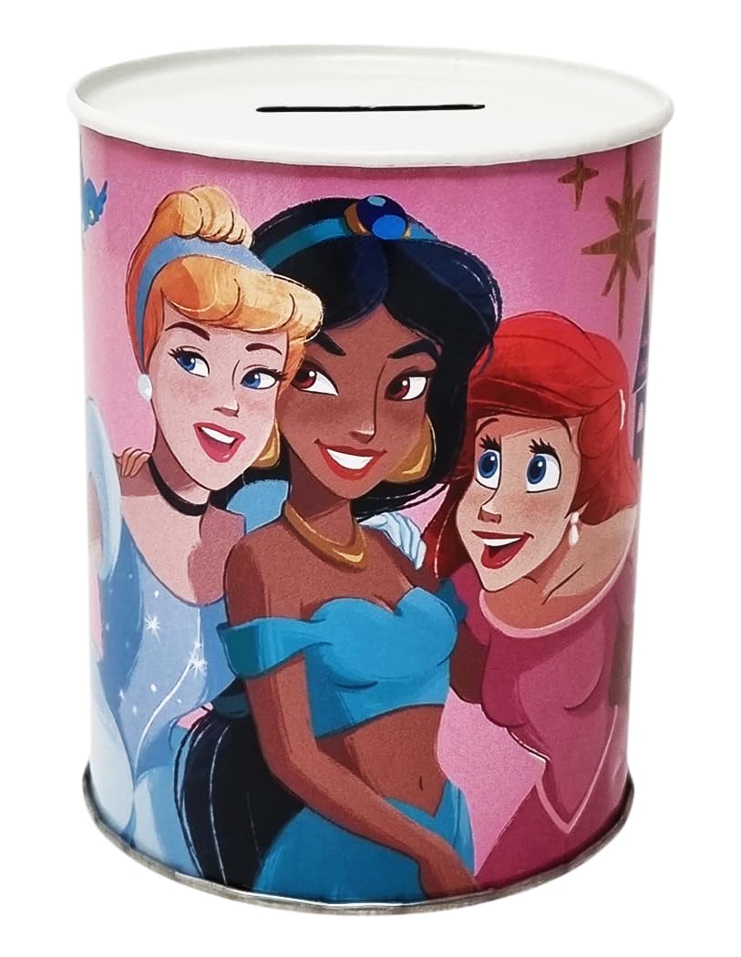 Disney Princesses Cinderella Ariel Jasmine Metal Money Box Tin Can Not Open, 11 x 9 cm