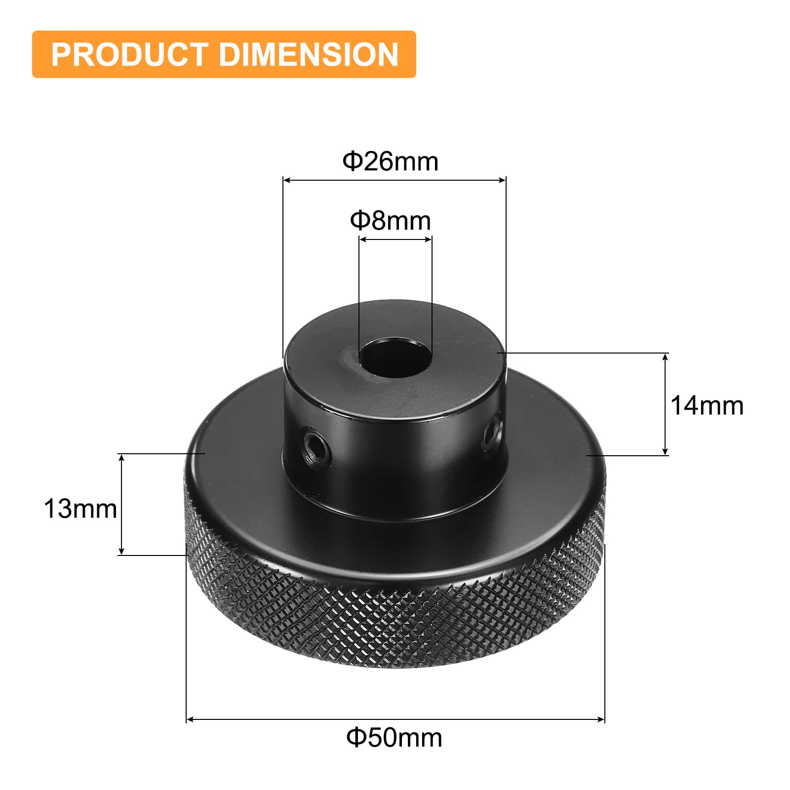 Produktbild von QUARKZMAN Handrad Aus Aluminium – 50 Mm Außen-Ø, 8 Mm Bohrung, Schwarz Eloxiert, Mit Griff Und Schlüssel