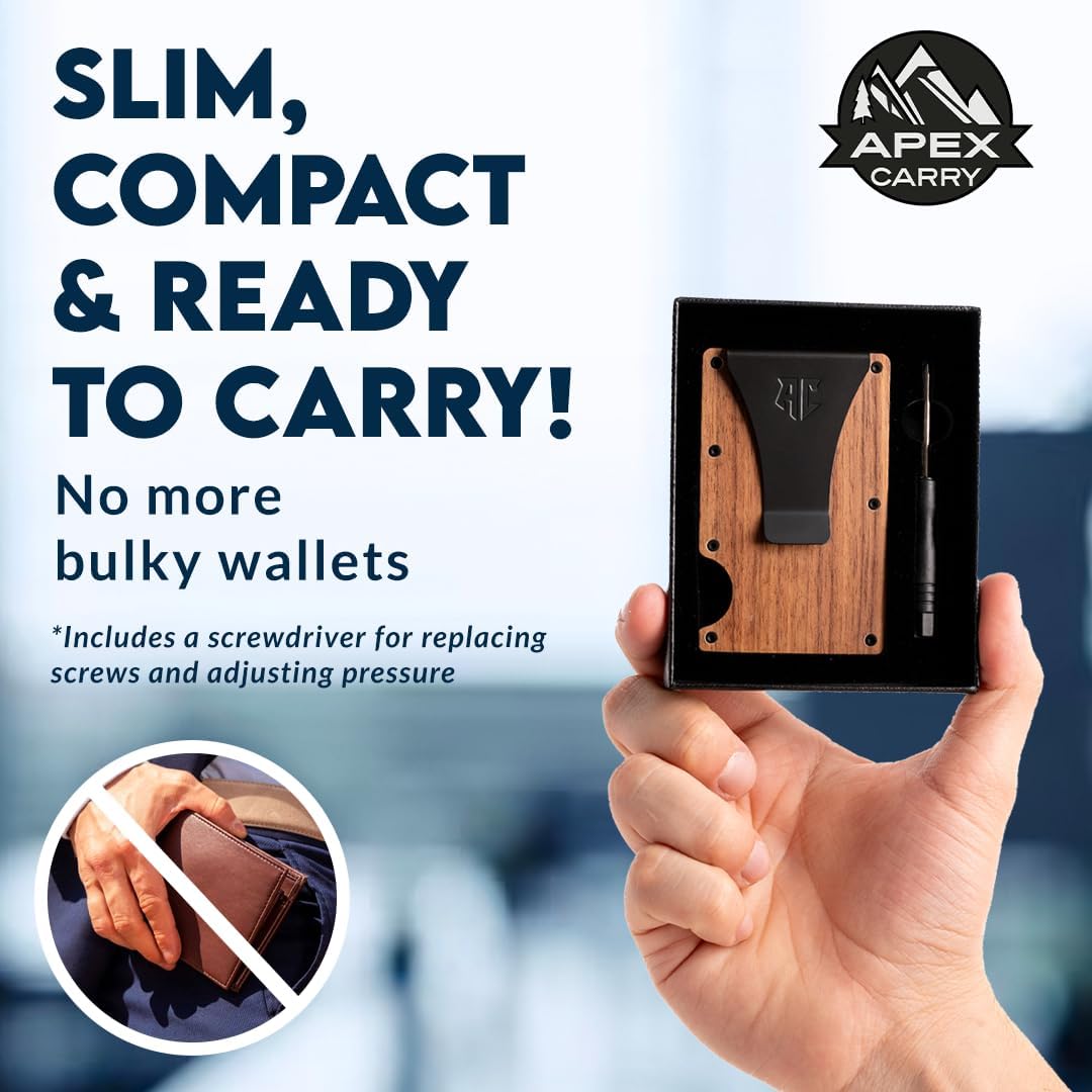 wallets for men - Men's Minimalist Credit Card Holder - Slim Wallet for Men with RFID Blocking - Front Pocket Metal Wallet with Money Clip (Walnut) - Image 3