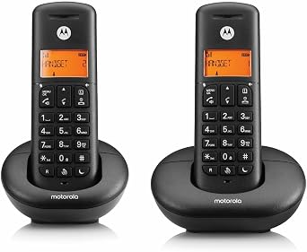 Motorola E202 Cordless Landline House Phone, Home Phone, Nuisance Call Blocking, Do Not Disturb Button, Amber Backlit Display, Twin Handset Pack