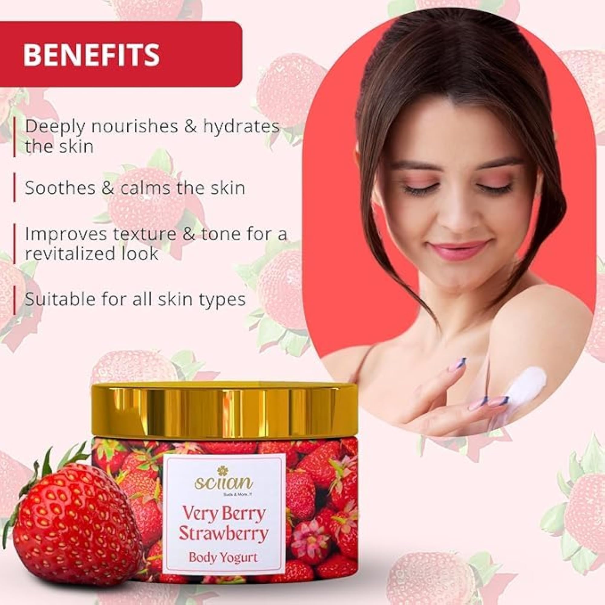 Strawberry Body Yogurt, Hydrating Yogurt Cream for All Skin Types