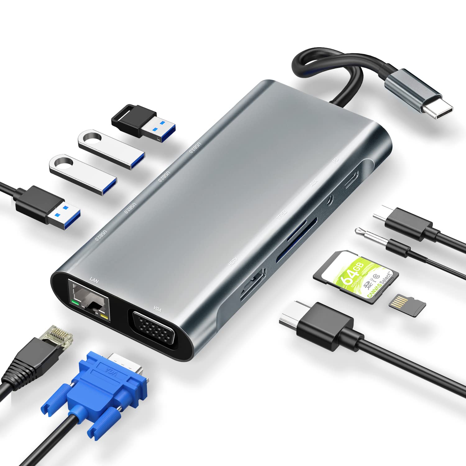 Amazon | USB C ハブ 11-in-1 ポート表記付き 多機能 Type C