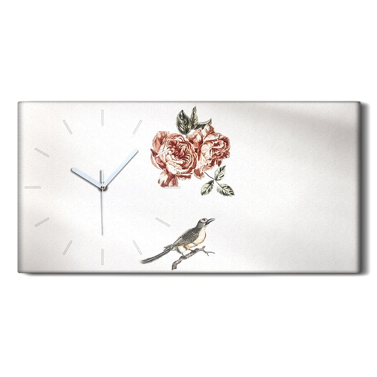 Horloge sur toile mains blanches au design animal bird fleurs art