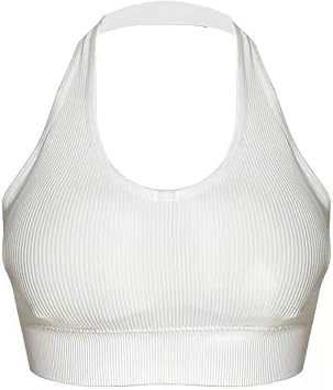 HeroNeo Crop Tank Tops Women Summer Halter V Neck Backless Crop Tank Tops Sexy Backless Sports Bra Solid Rib Knit Workout Sports Bralette with Removable Pads for Women Summer Sports Fitness Yoga,