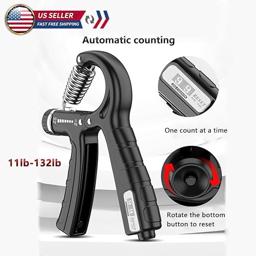 Miniatura 3 de Fortalecedor de agarre de mano, entrenamiento de agarre de mano de conteo, fuerza de resistencia ajustable, agarre de mano de 11 a 132 libras,
