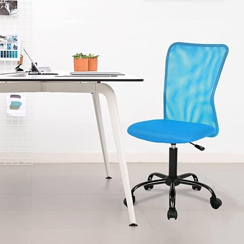 Miniatura 2 de FDW Silla de oficina en casa, silla de escritorio de malla con respaldo medio, sin brazos, ergonómica, giratoria, soporte de espalda, ajustable,