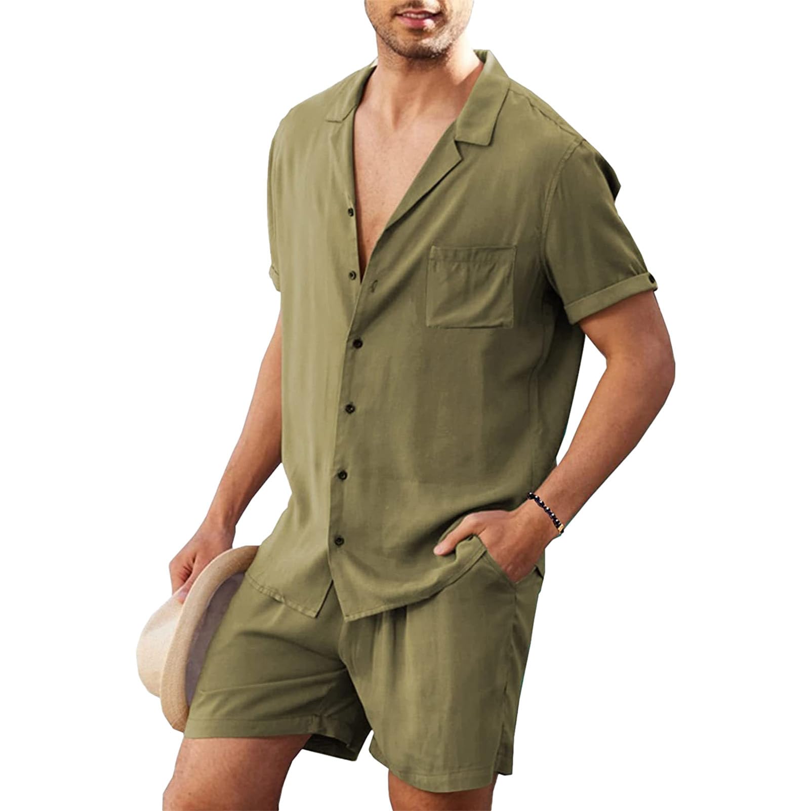Hombre Manga Corta Camisa & Pantalones Cortos 2 Piezas Casual Verano Outfits para Playa Vacaciones Deportivo