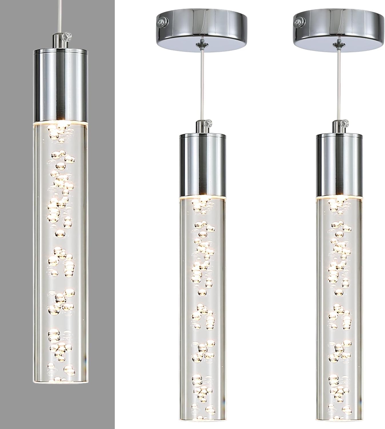 Photo 1 of Daoseolo 2-Pack LED Pendant Light Chrome Bubble