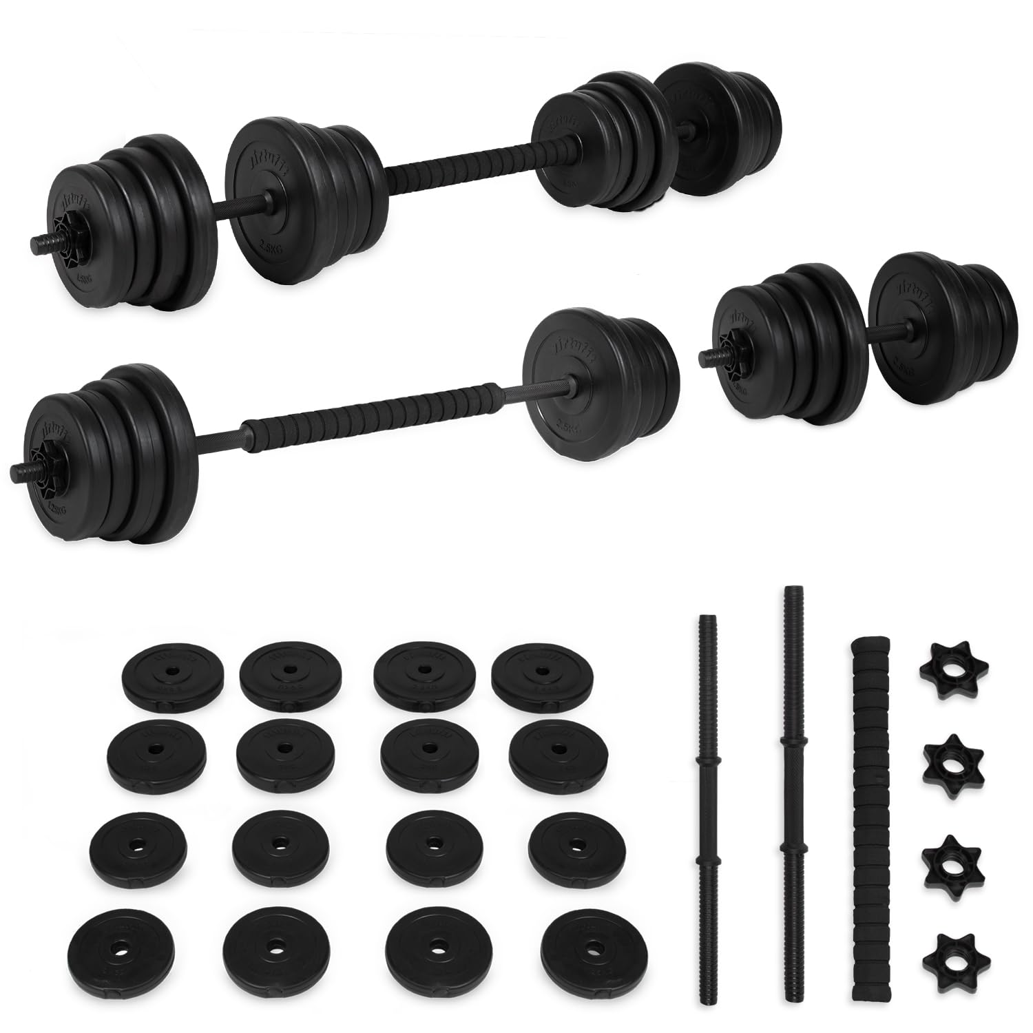 VirtuFit Juego de mancuernas ajustables – Mancuernas cortas para entrenamiento de fuerza, culturismo – 2 en 1 – 30 kg – Vinilo