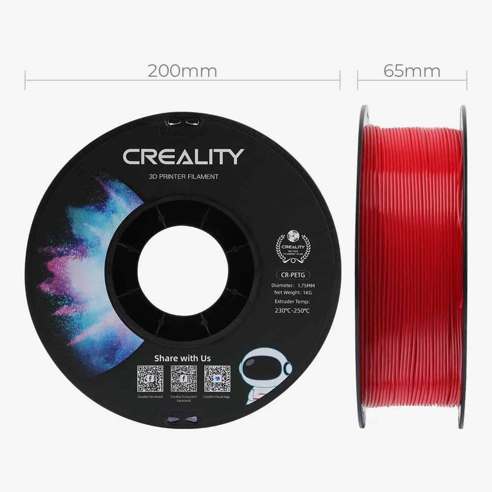 Creality PETG Filament 1.75mm, 3D Printer Filament, Excellent Toughness High Precision, Odorless Non-Toxic Moistureproof, 1kg(2.2lbs) Glossy, 1.75mm Filament for 3D Printer (Red)