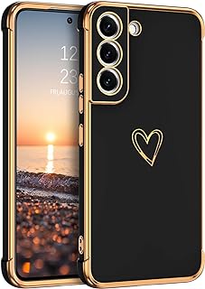 BENTOBEN Samsung S22 Case, S22 Case Soft Silicone TPU Bumper Plating Heart Pattern Shockproof Protective Women Girls Man Boy Slim Flexible Anti Slip Case for Samsung Galaxy S22, Black