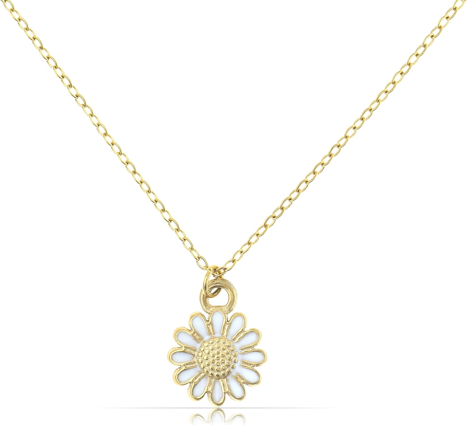 Made by Nami Gold Daisy Pendant Necklace for Women Stainless Steel Floral Charm Chain Adjustable Dainty Flower Necklace Minimalist Floral Jewelry