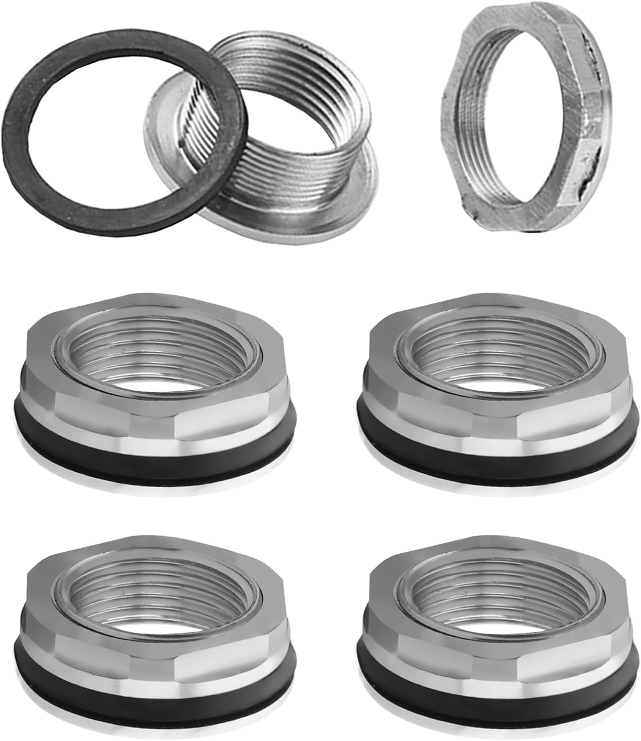 5Pcs Bulkhead Fittings, 1” Stainless Steel Water Tank Connector with Sealing Ring and Nut for