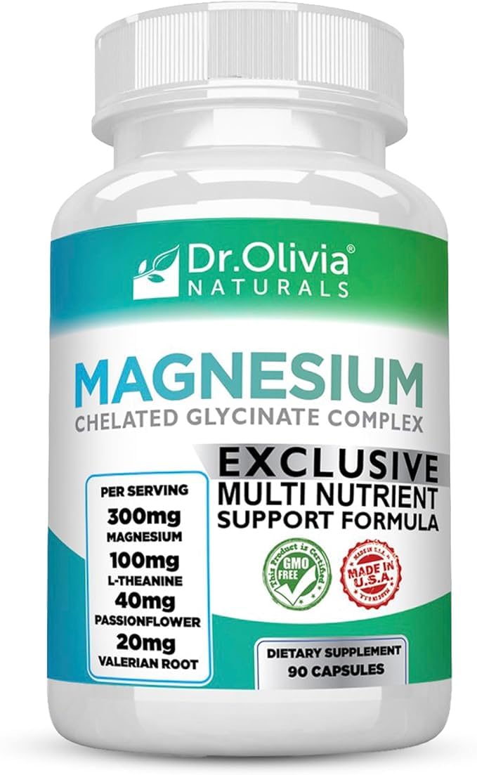 Magnesium Glycinate Complex - L-Theanine, Passionflower & Valerian Root for Sleep Support Supplement, Nerve & Muscle Health, High Absorption - 90 Vegetarian Capsules