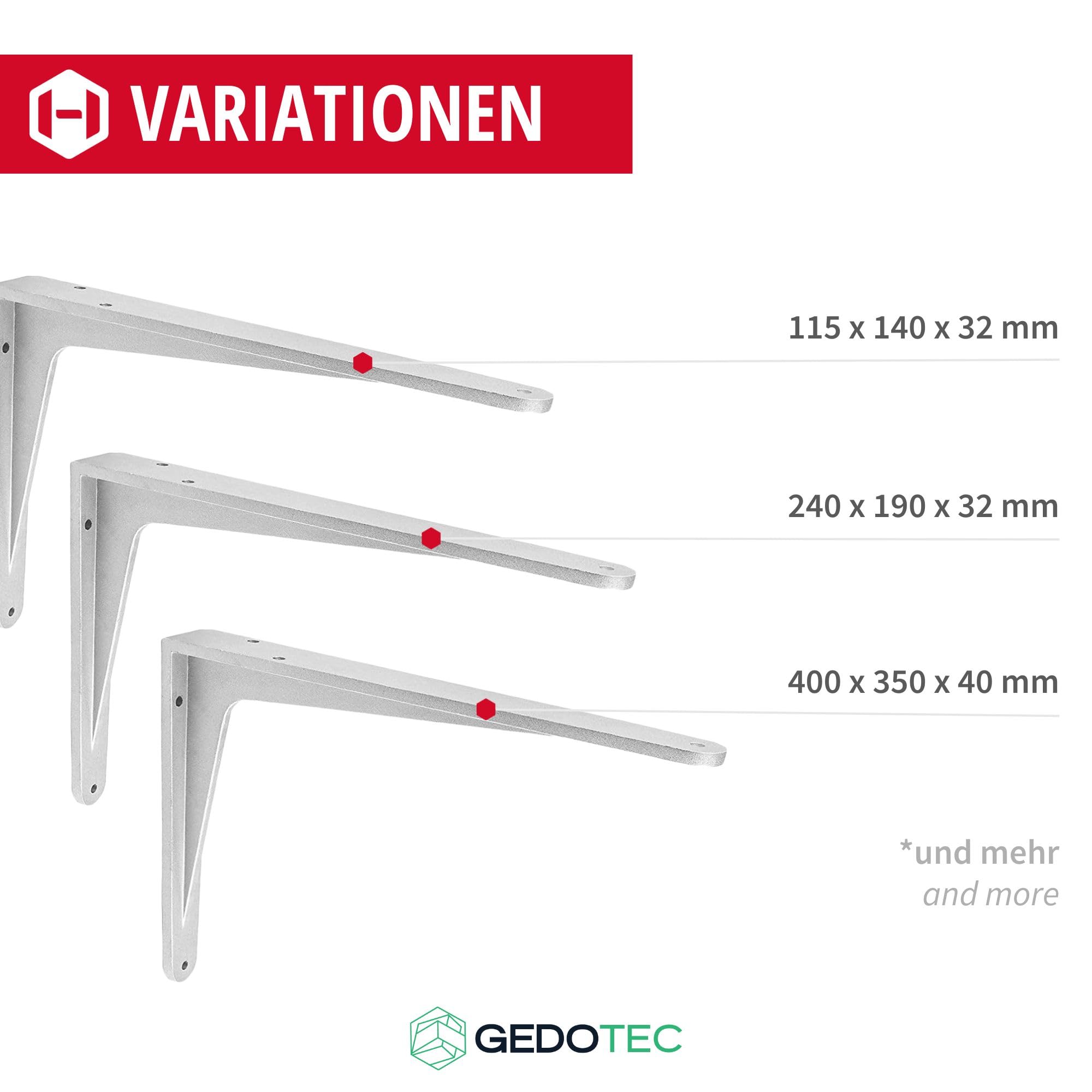 Schwerlastkonsole Aluminium Silber matt | Sparta | 2 Stück Schwerlastwinkel für Wandmontage | Winkelkonsole schwerlast: 400 x 350 x 40 mm | Tragkraft: 340 kg | Regalwinkel Silber
