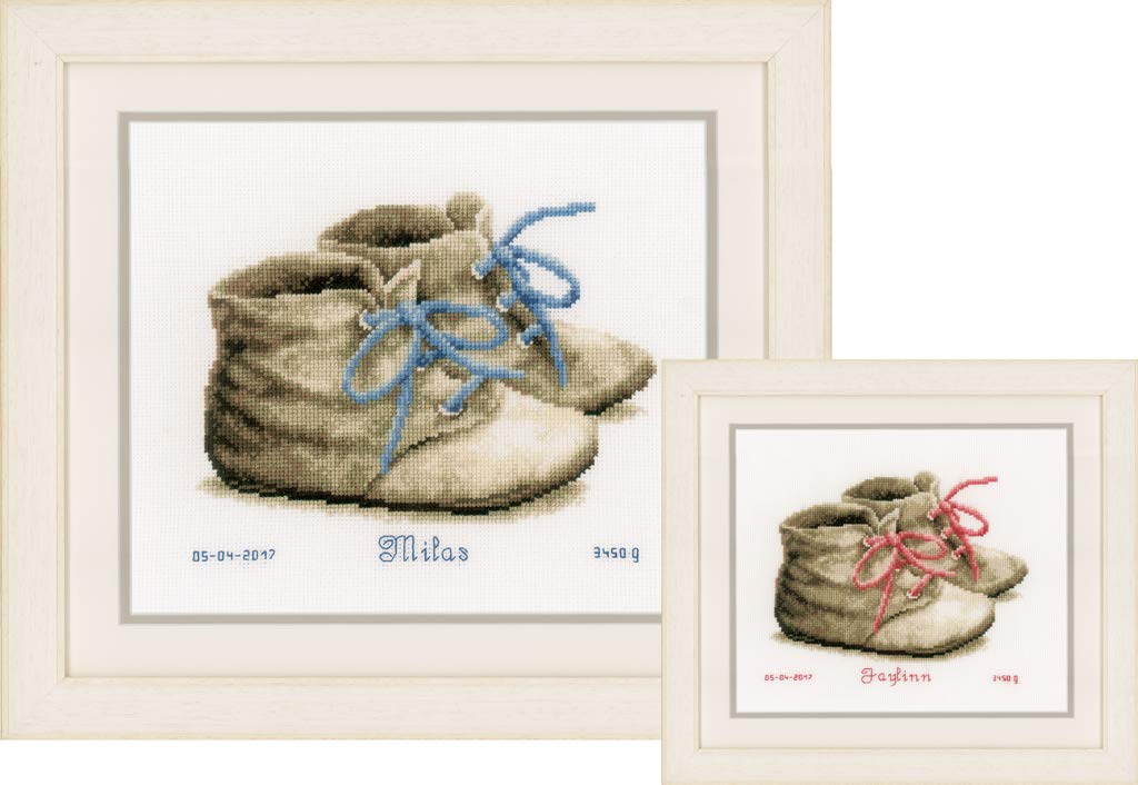 Vervaco Kit Punto Croce Contato Scarpe Per Bambini Annuncio Nascita Punto Croce Ca. 18 X 15 Cm Regalo Personalizzato Set Fai Da Te Attività Creative Adulti Benvenuto Bambino Cross Stitch-image