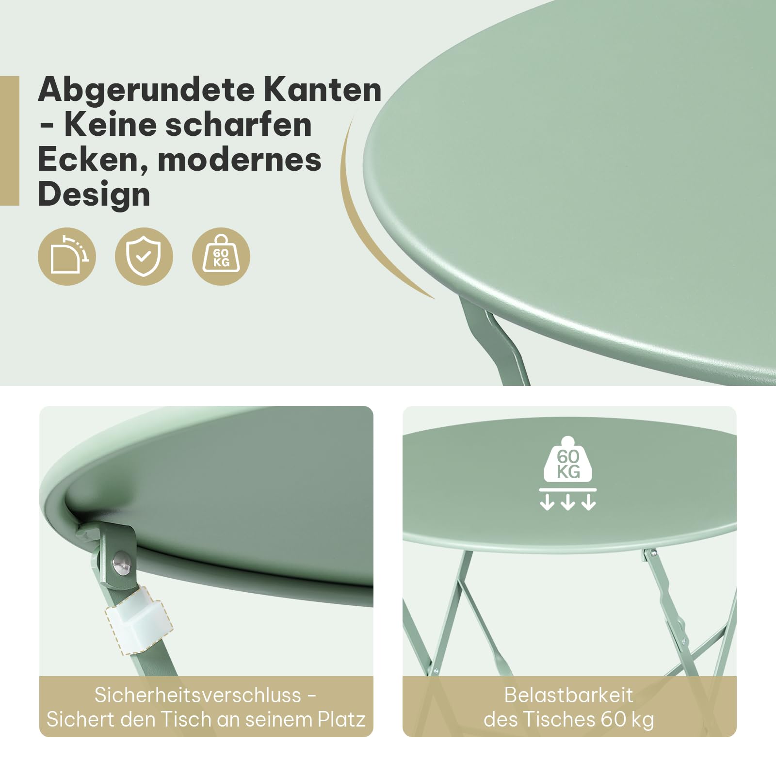 eSituro Balkonmöbel 3-teilig, Bistrotisch mit 2 Stühlen, Gartenmöbel Terrassenmöbel Set klappbar, Sitzgruppe Outdoor Garten Balkon, Metall, Grün