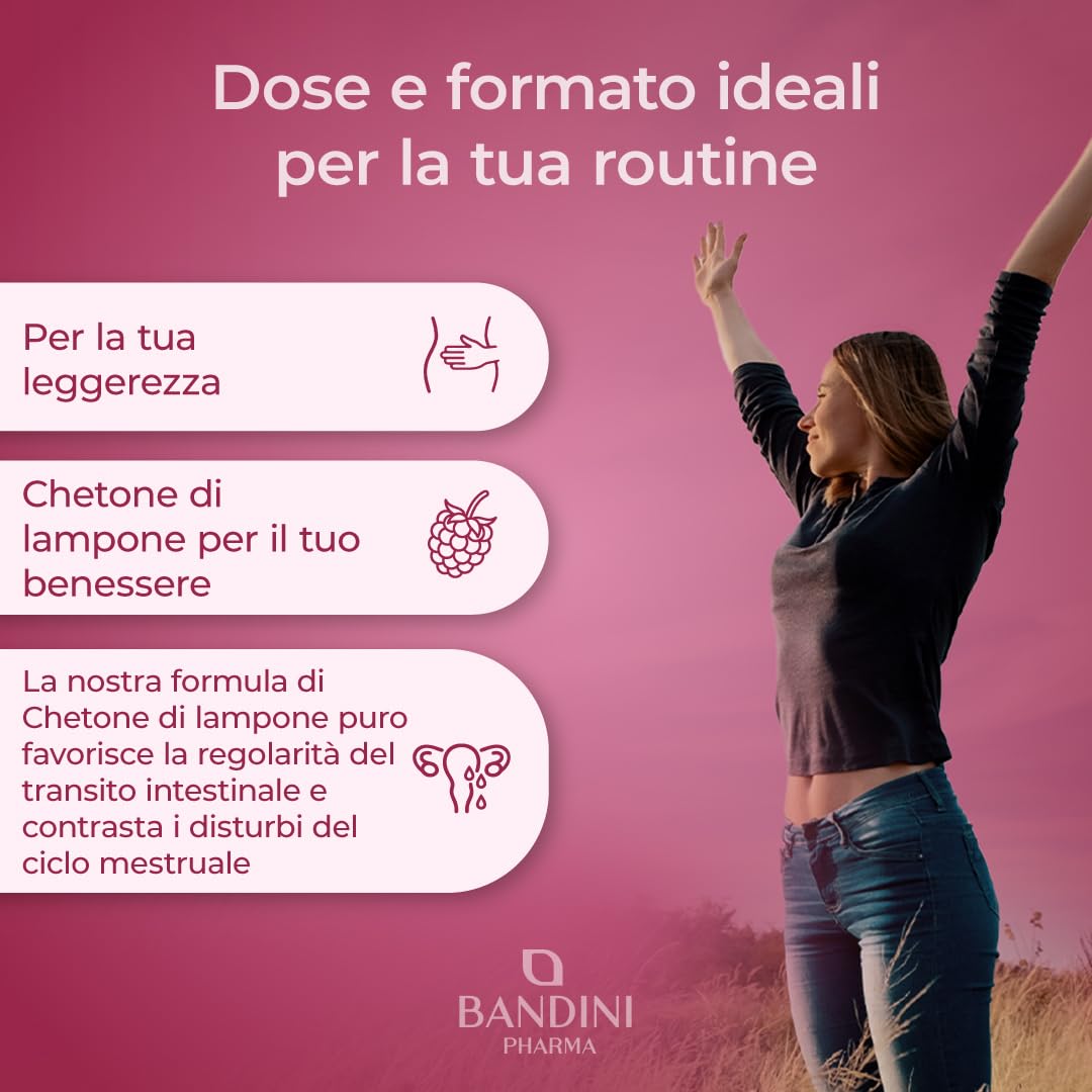 Bandini® Chetone di Lampone Puro 1200mg - Integratore Vegano con 180 Capsule per 6 Mesi - Vegan, Facile da Deglutire - Ideale per Dieta Keto, Low Carb e Stili di Vita Equilibrati