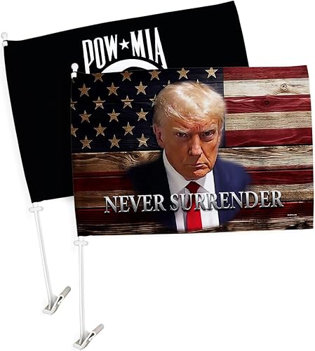 Bandera de Trump Mug Shot Car Flag POW MIA Banderas de coche Make America Great Again Bandera para Carros MAGA Vehículo Decoración para Ventana Clip