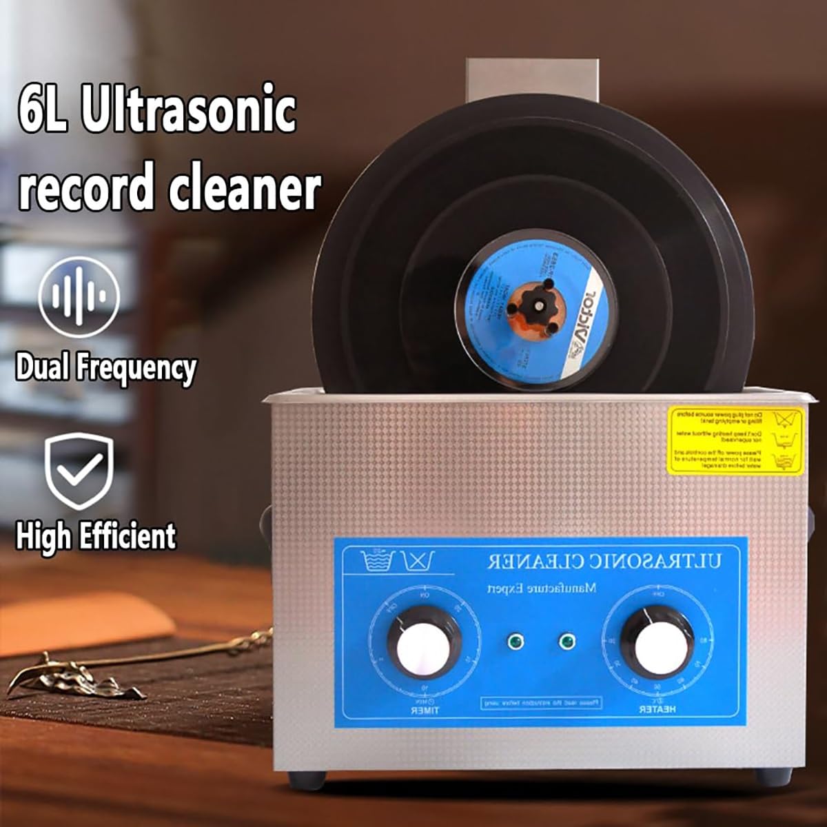 Pulitore ad ultrasuoni, 6,5 l, sistema di pulizia dei dischi in vinile con riscaldatore e timer, macchina professionale per la pulizia dei dischi, include 6 accessori