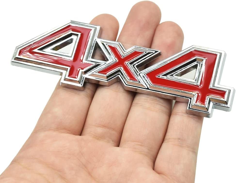 Image of 2 pc 4X4 Emblem 3D Badge Metal Sticker Tailgate Decals Car Side Fender Rear Trunk Emblem Fit for Universal Car Truck SUV Pickup 4Wd (Silver-red)