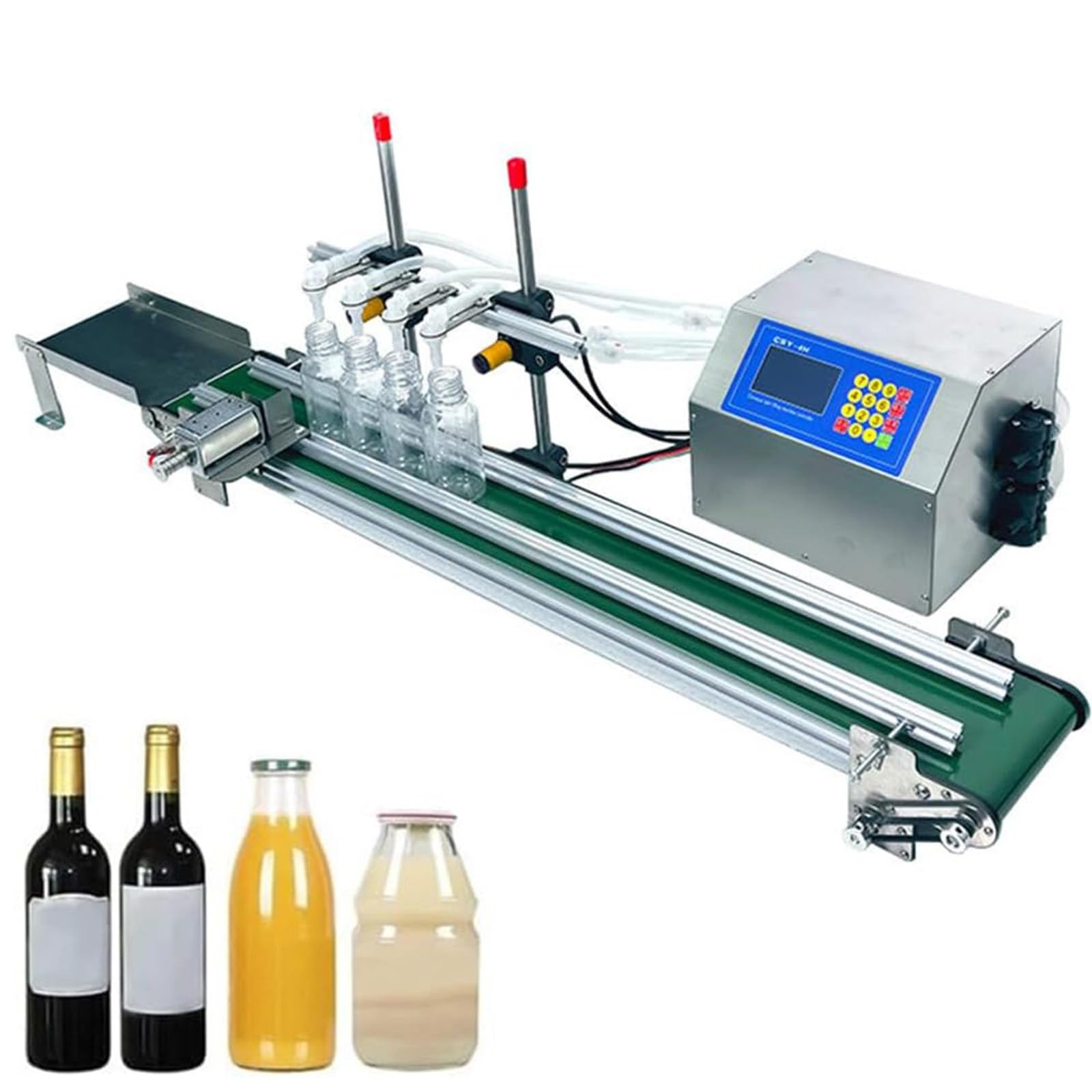 Automatyczna maszyna do napełniania płynem ze sterowaniem CNC i przenośnikiem taśmowym, mała linia produkcyjna do butelkowania perfum, olejów, wody i soków 4H6500