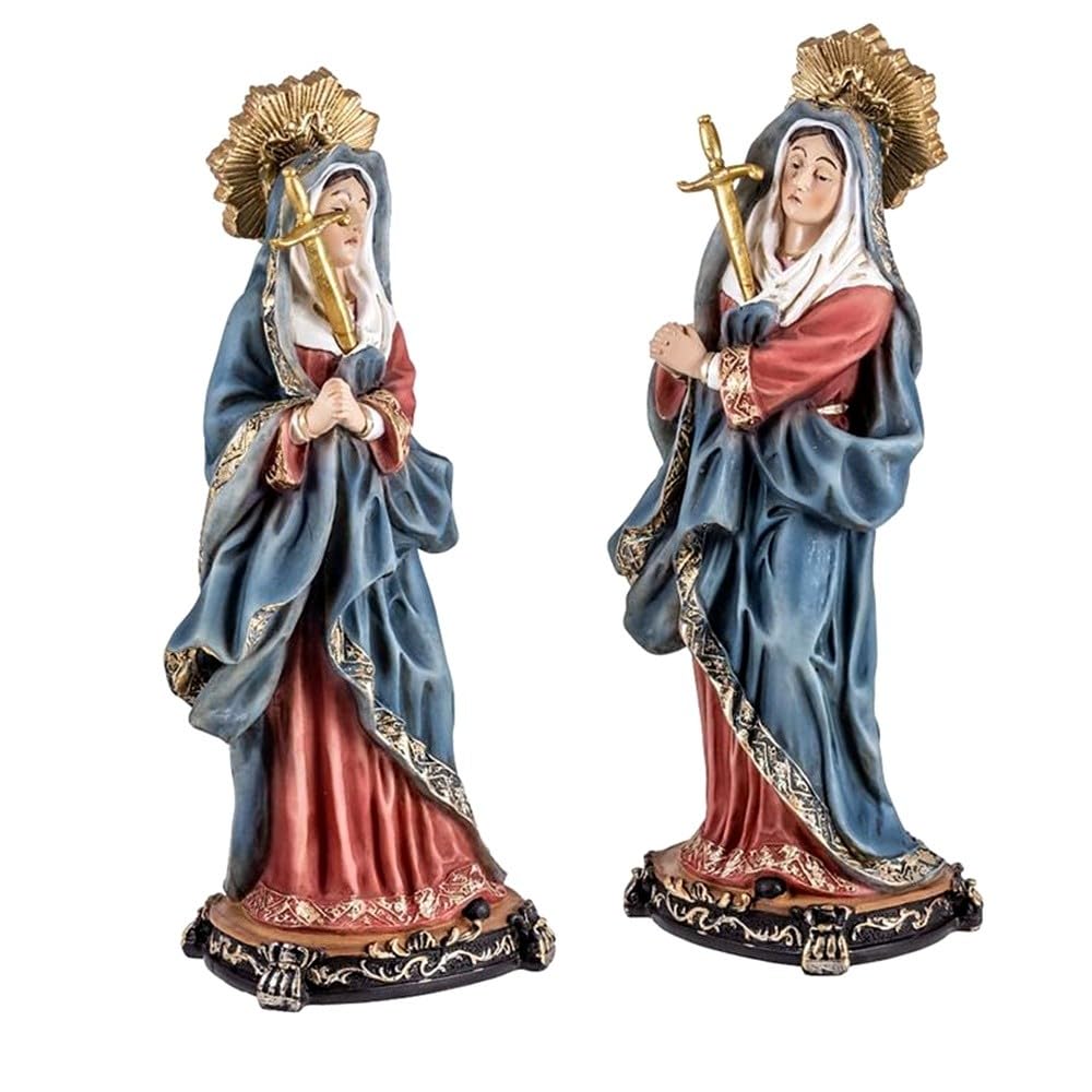 Virgen Dolorosa Figura 30 cm. Imagen Resina Color Detalle Espada peana