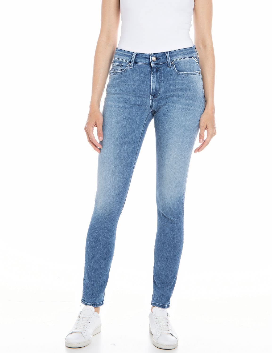 Replay Damen Jeans Luzien Skinny-Fit, Medium Blue 009 (Blau), 24W / 28L