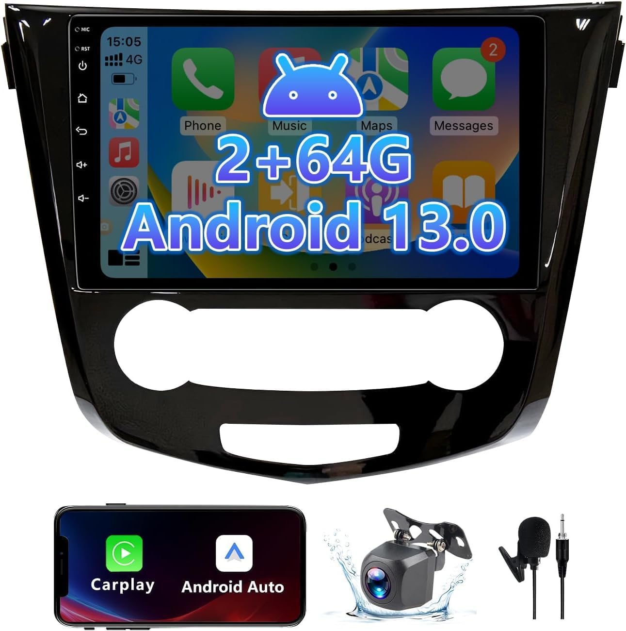 10.1" Android 13 Car Radio Stereo Compatible with Nissan X-Trail Qashqai Rogue 2014-2018, Touchscreen with Wireless CarPlay & Android Auto, WiFi, GPS, FM RDS, Backup Camera, SWC, 2+64G (Manual AC)
