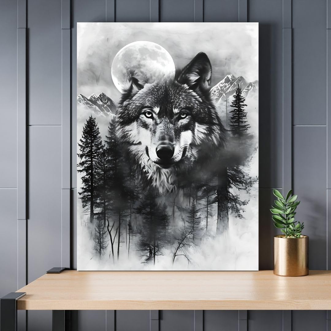 SUDHI Double-Exposure-Fantastic-Wolf-Wall- Art Print - Captivating Acrylic Décor for a Lively Ambiance Living room, Entryway, Joyous atmosphere, Wall decor art (3-A2-59 x 42 CM, Option 10)
