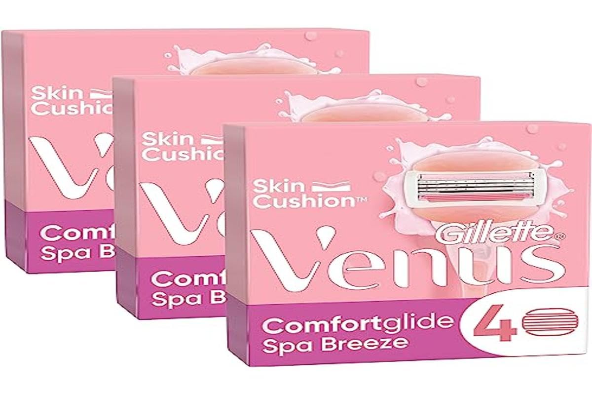 Gillette Venus Comfortglide Spa Breeze 12 Ersatzklingen für Damen, 3 integrierte Klingen für eine gründliche, sanfte Rasur