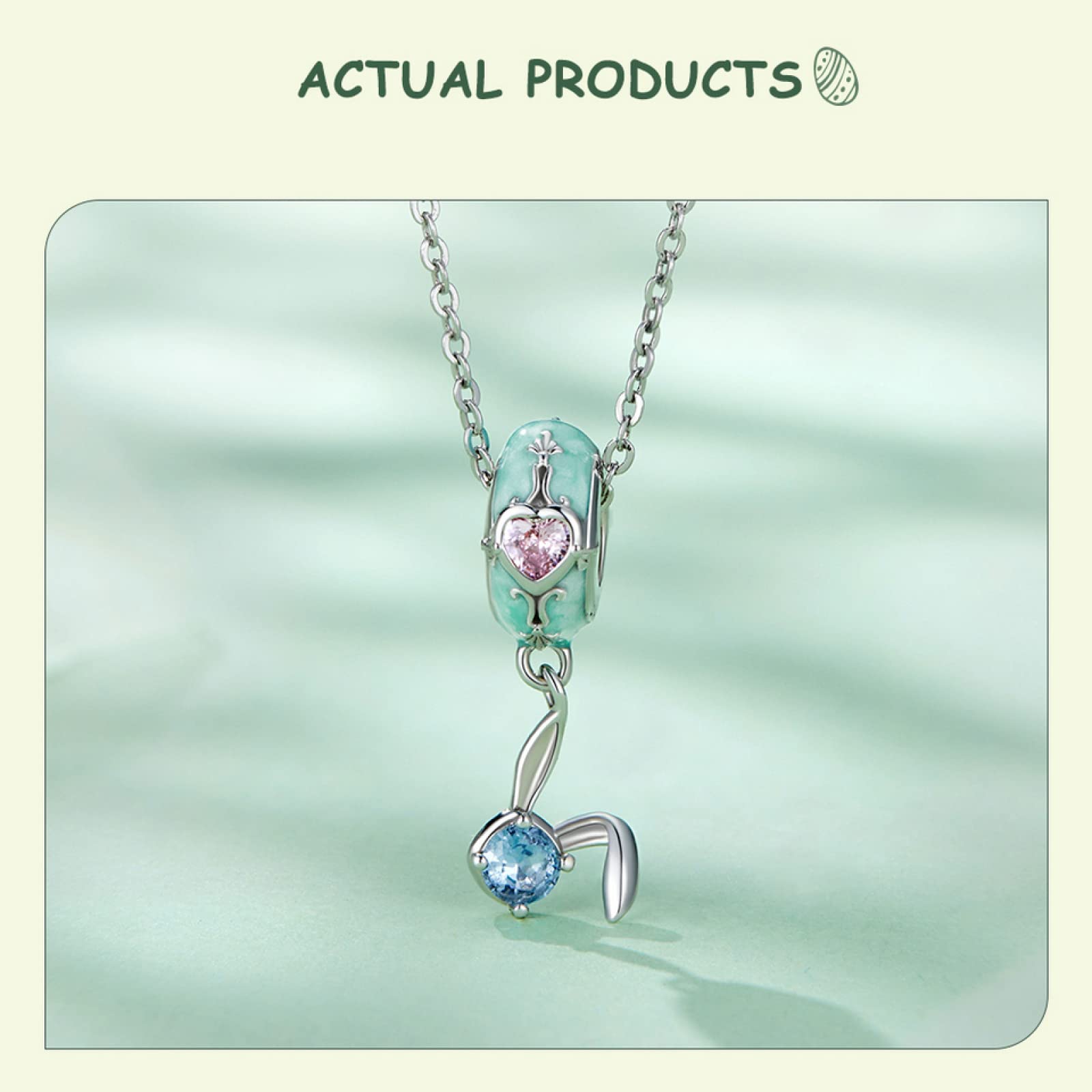 Pierścionki dla nastoletnich dziewcząt, 925 Sterling Silver Easter Egg Wiszący Koralik Królik Silikonowa Bransoletka Damska I Naszyjnik Wisiorek Biżuteria