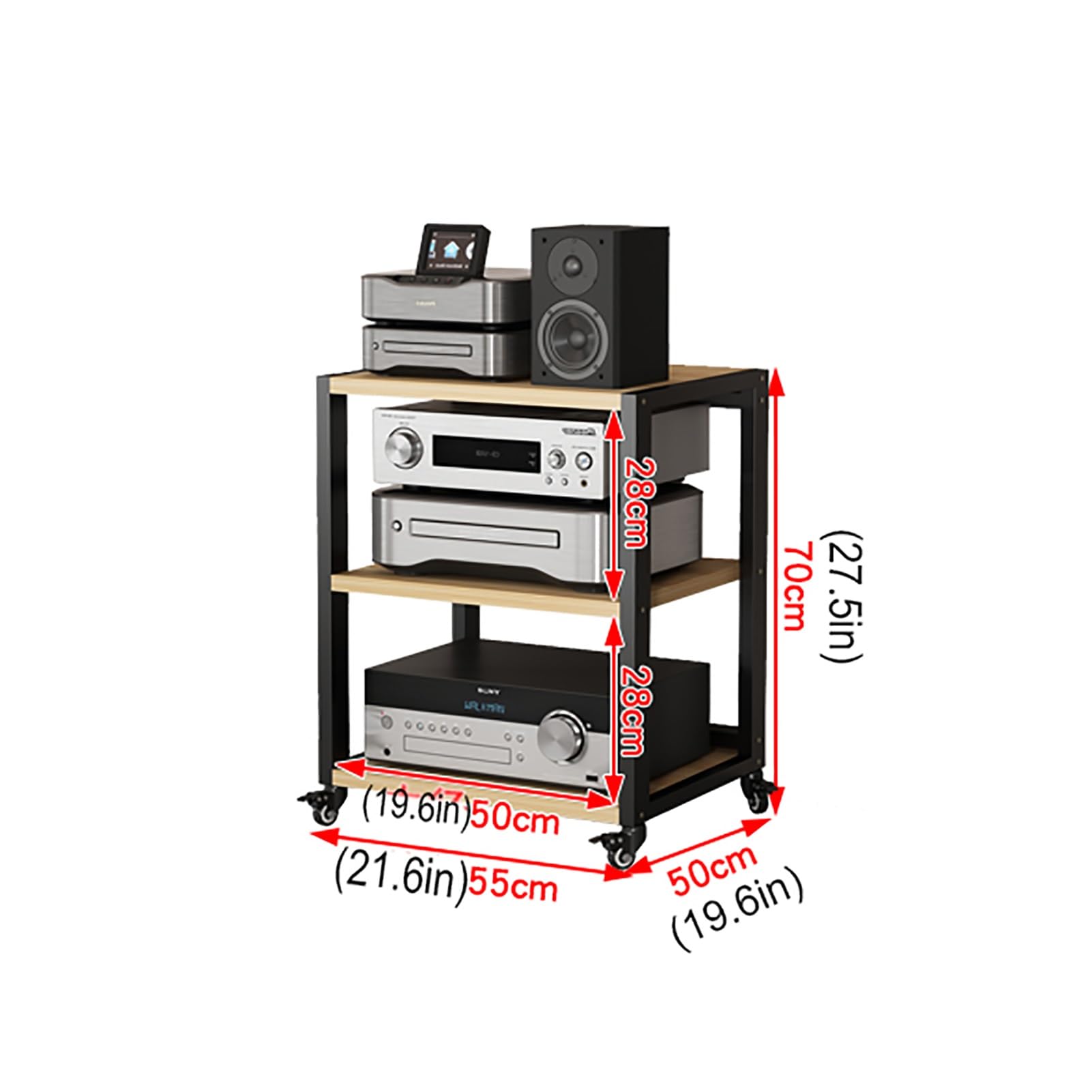 XingLi 2/3/4/5-Tier Removable AV Media Stand Audio Rack CD Rack Corner Rack Component Cabinet Stereo Rack Audio Tower, with Height-Adjustable Wooden Shelf, for Home/Office/Theater(Size:3TIER)