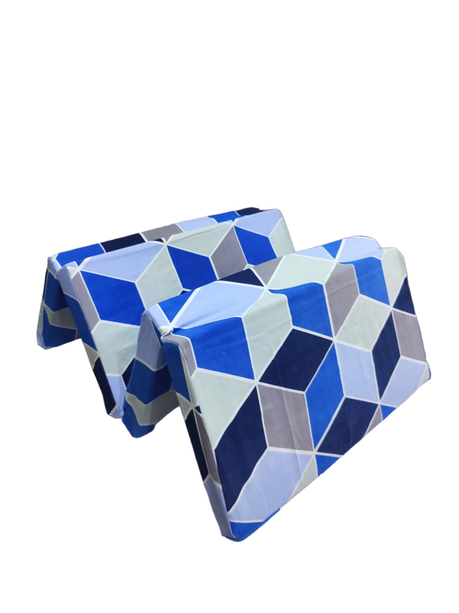 Cotton Cover 2-inch Thich Medium Hard Firm Single Size Folding Pure White EPE Foam 4 Fold Mattress for Travel, Picnic 3D Design Shades of Blue (4 Fold (72X35X2 Inches))