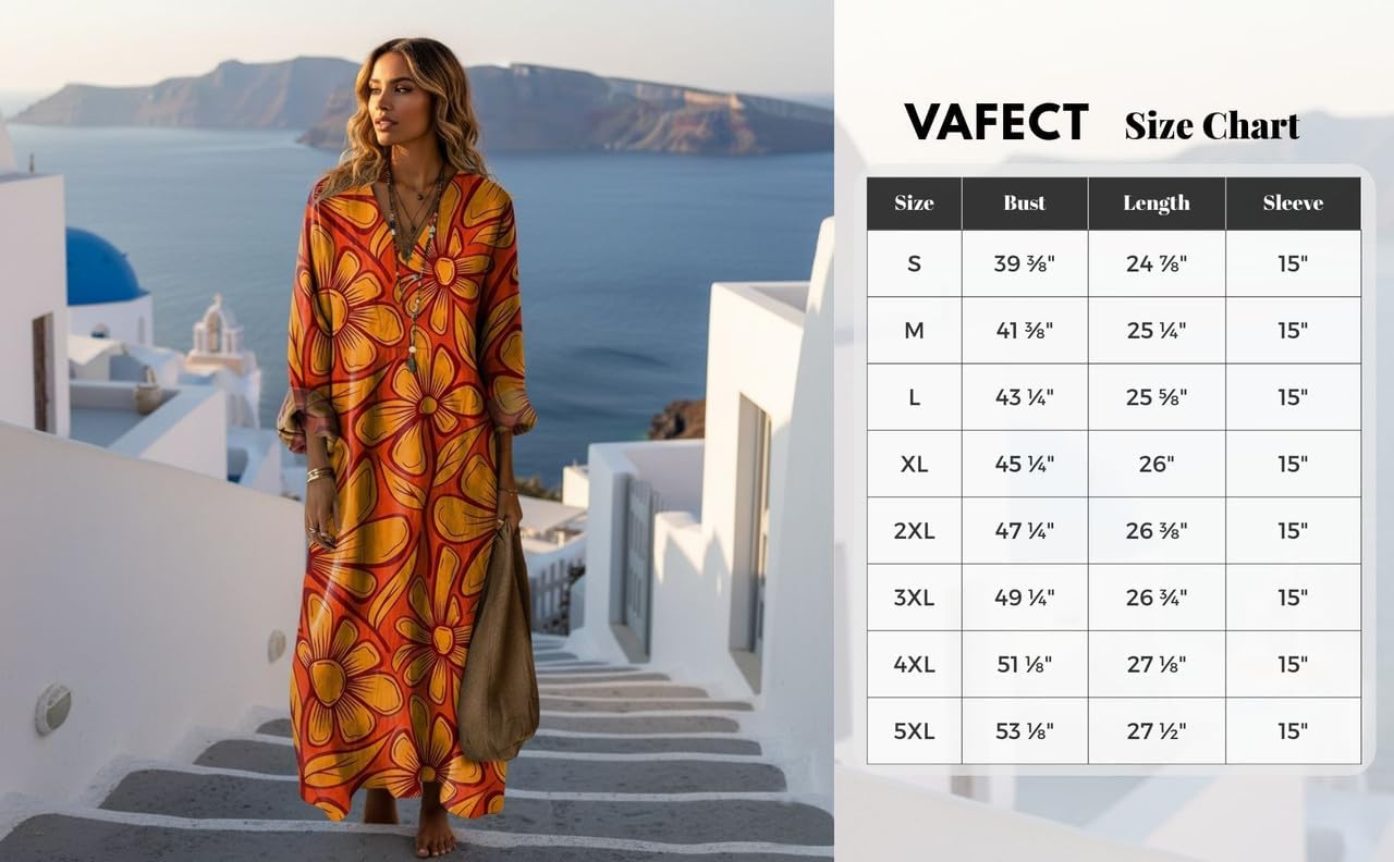 Women's Red Boho Floral Maxi Dresses V Neck Loose Fit Long Sleeve Cover Up Casual Oversized Dress for Fall/Spring - Image 6