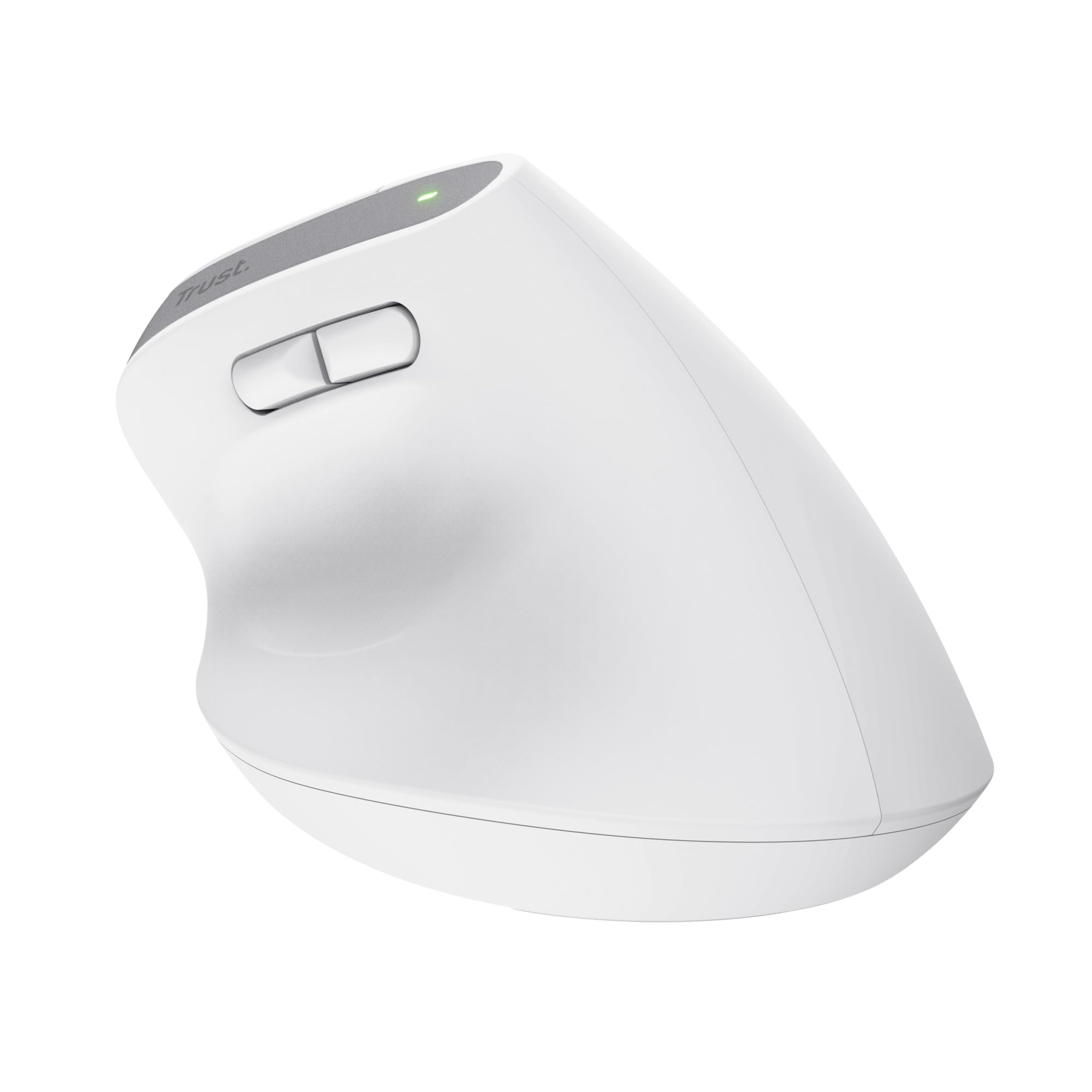 Trust Bayo+ Mouse Verticale Wireless Bluetooth + RF 2.4GHz, Ridurre la Tensione del Braccio e del Polso, 50% Plastica Riciclata, Mouse Ergonomico Ricaricabile Multidispositivo PC Laptop Mac - Bianco