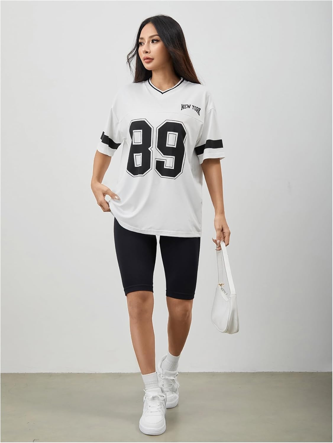 Milumia Women's Letter Graphic Jersey Shirts Oversized V Neck Half Sleeve Tshirt Tops Streetwear - Image 5