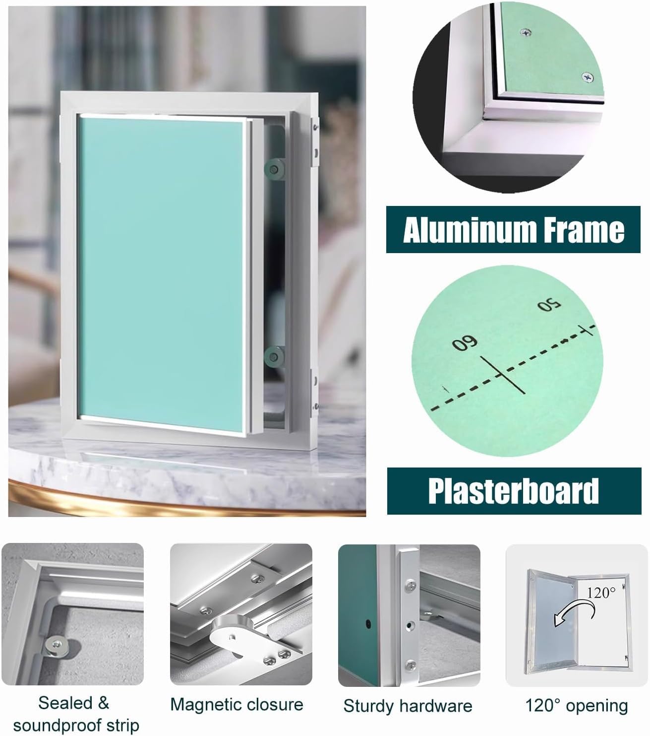 Ukryte drzwi wejściowe do płyt gipsowo-kartonowych z aluminiową ramą. Duży panel osłonowy z płyt gipsowo-kartonowych(20x32in (50x80cm))