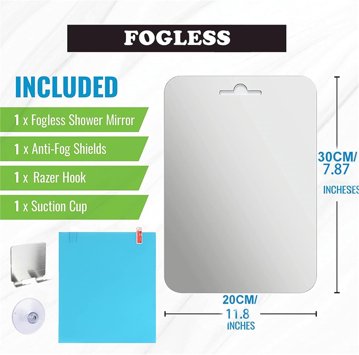 Fogless Shower Mirror Anti-Fog Shower Mirror with Hook Shower Makeup Shave Mirror Frameless Shower Mirror Bathroom Accessories