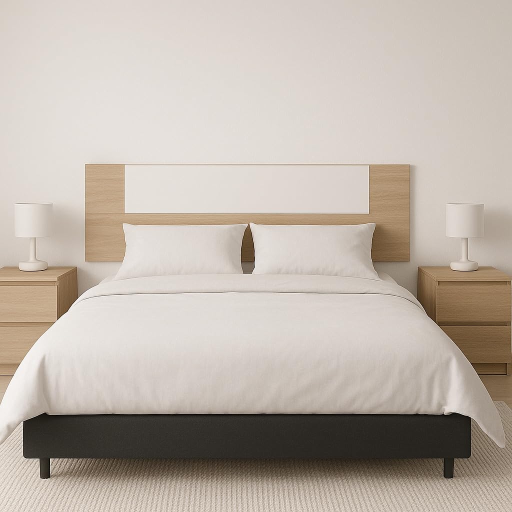 Meyvaser Cabecero Cama 150 Blanco y Cambria – Estilo Nórdico Minimalista, 160x45x1.6 cm, Cabecero de Pared para Camas 140/150/160, Fácil Montaje